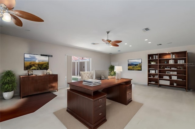 home office featuring ceiling fan