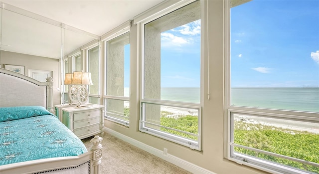 bedroom featuring a water view