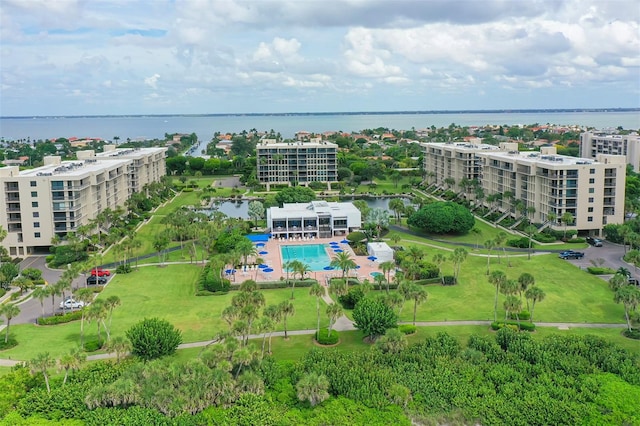 bird's eye view featuring a water view