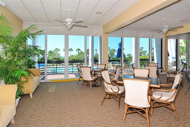 sunroom / solarium with plenty of natural light and ceiling fan