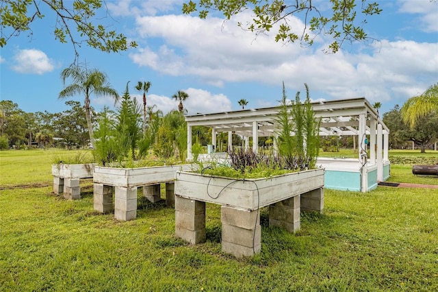 view of community featuring a lawn