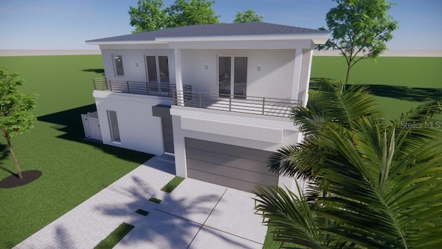 2516 Browning St, Sarasota, FL 34237 - view of front of property with an attached garage, stucco siding, and a balcony