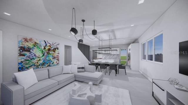 living room featuring light tile patterned floors