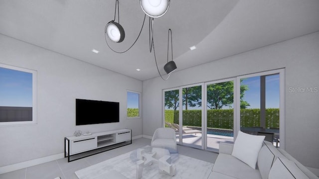 tiled living room featuring a healthy amount of sunlight