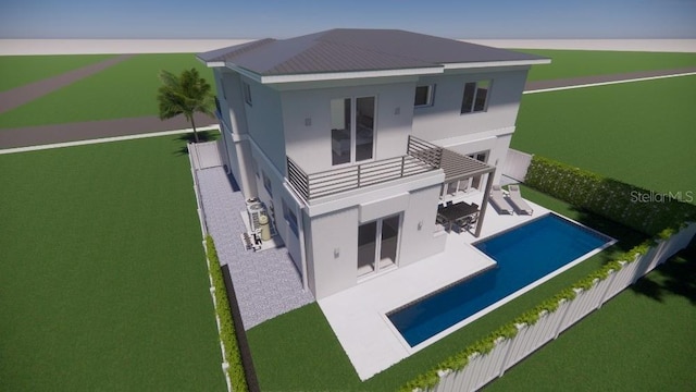 2516 Browning St, Sarasota, FL 34237 - rear view of house with a patio, an outdoor pool, stucco siding, and a balcony