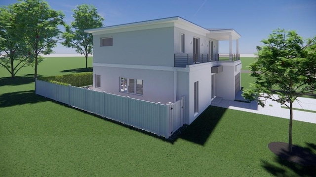 2516 Browning St, Sarasota, FL 34237 - back of house with a yard, stucco siding, a balcony, and fence