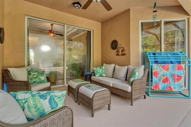 view of patio / terrace featuring ceiling fan and an outdoor hangout area