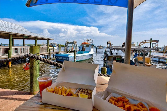 view of dock featuring a water view