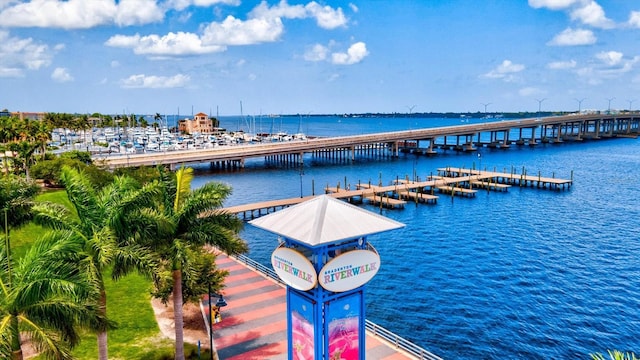 view of dock with a water view