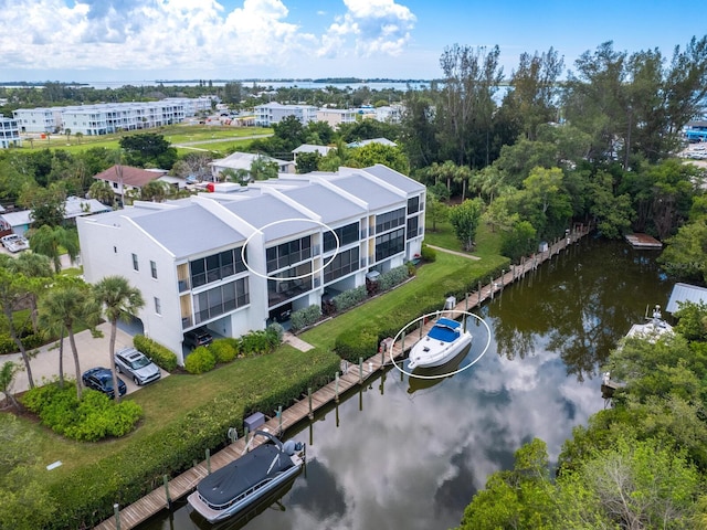 aerial view with a water view