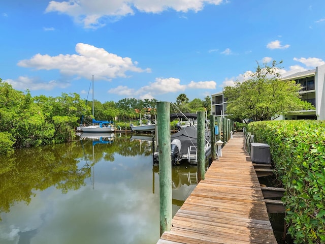 view of dock with a water view