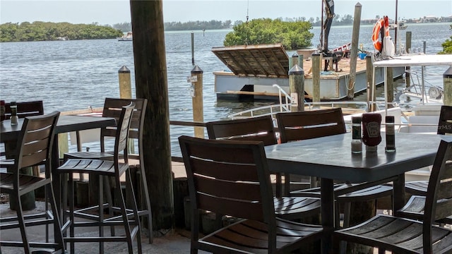 view of dock with a water view