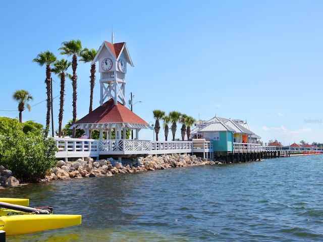 property view of water with a gazebo