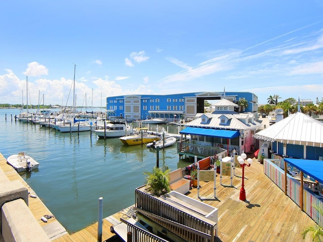 view of dock with a water view