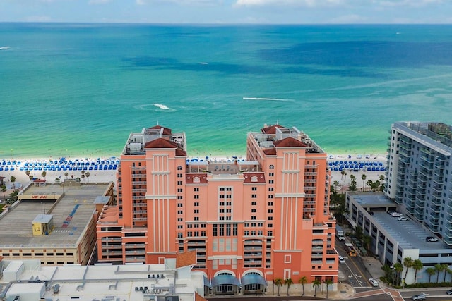 aerial view with a beach view and a water view