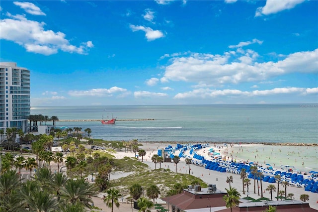 property view of water featuring a view of the beach