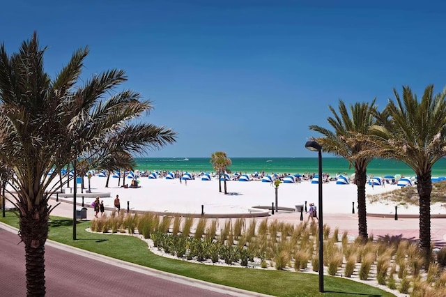 view of water feature featuring a beach view