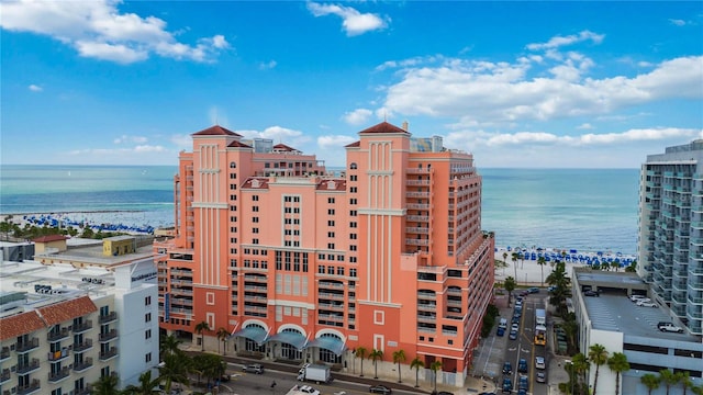 view of building exterior featuring a water view