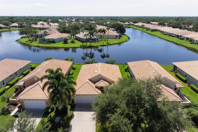 aerial view with a water view