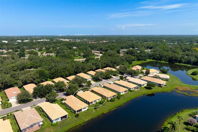 bird's eye view featuring a water view