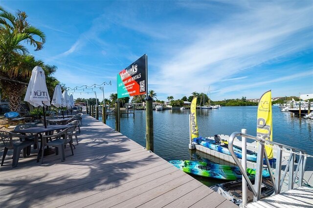 dock area with a water view