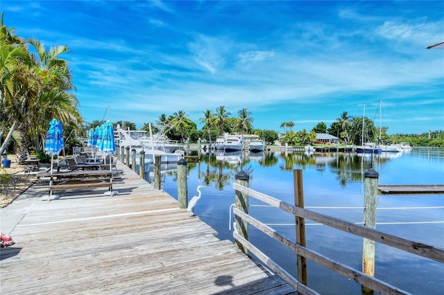 view of dock with a water view