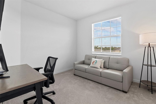 office area featuring light colored carpet