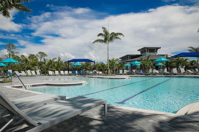 pool featuring a patio area