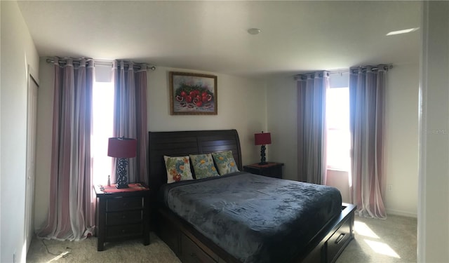 carpeted bedroom with multiple windows