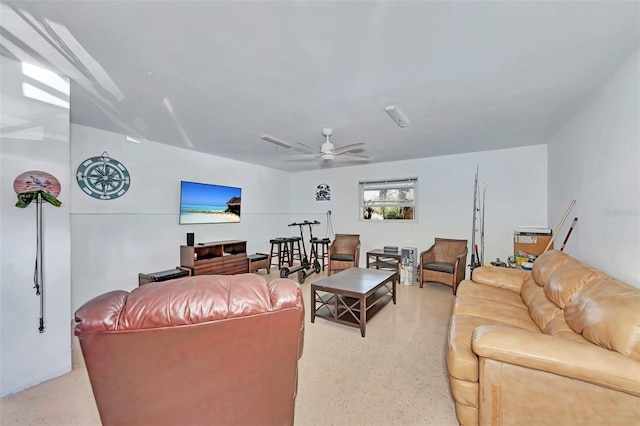 living room with ceiling fan