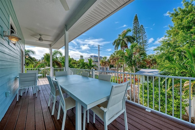 wooden deck with ceiling fan