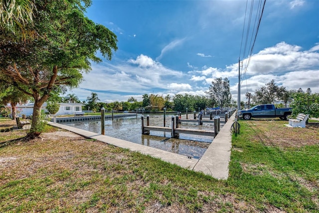 view of dock featuring a water view