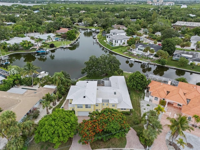 aerial view with a water view