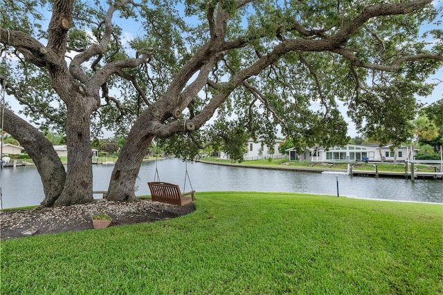 view of yard with a water view