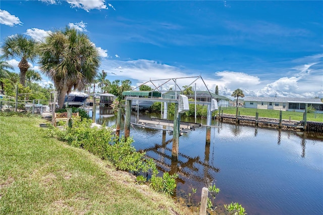 dock area with a water view