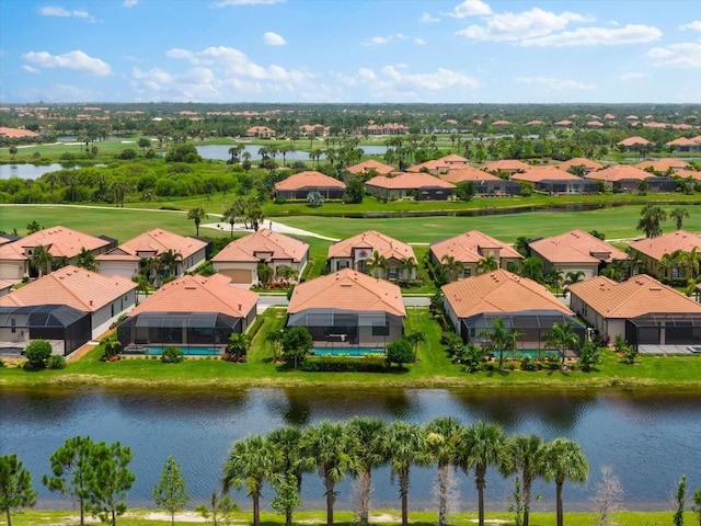 aerial view with a water view