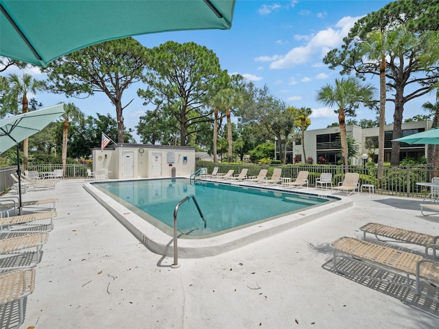 view of pool featuring a patio