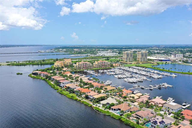 aerial view featuring a water view