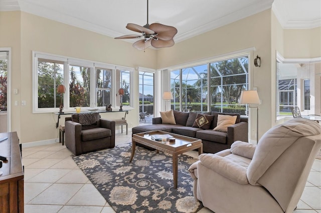 sunroom / solarium with a ceiling fan