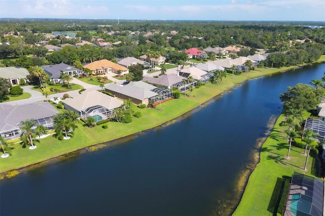 aerial view featuring a residential view and a water view