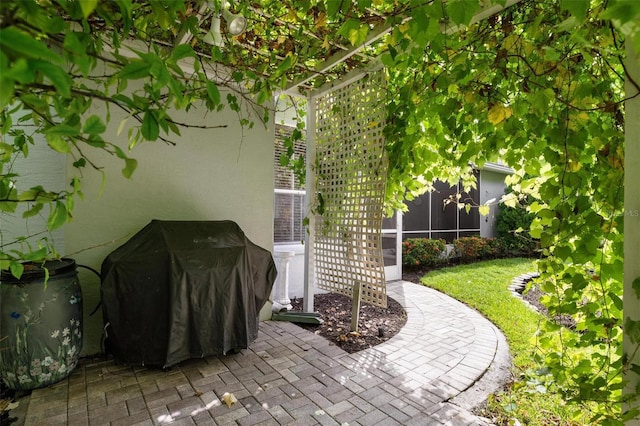 5249 Far Oak Cir, Sarasota, FL 34238 - view of patio / terrace with area for grilling and a sunroom