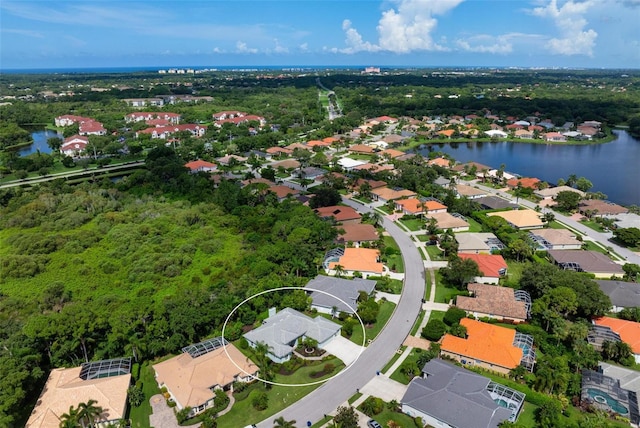 aerial view with a water view