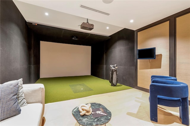 playroom featuring golf simulator