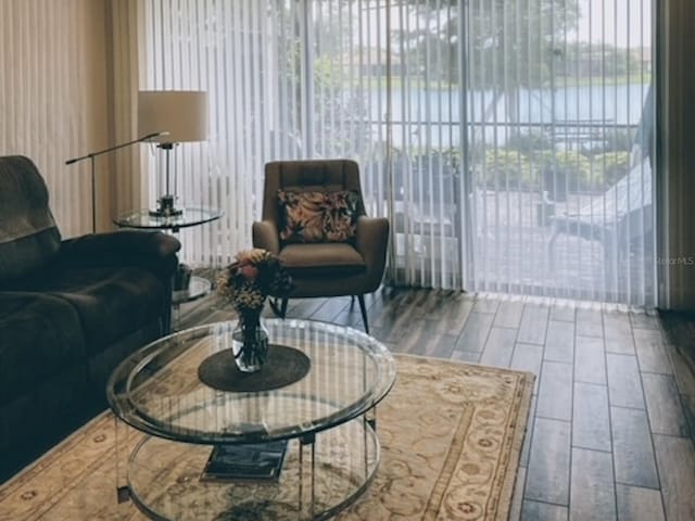 living room with wood finished floors