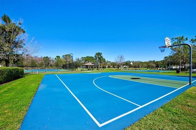 view of sport court with a gazebo