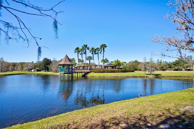 property view of water with a gazebo