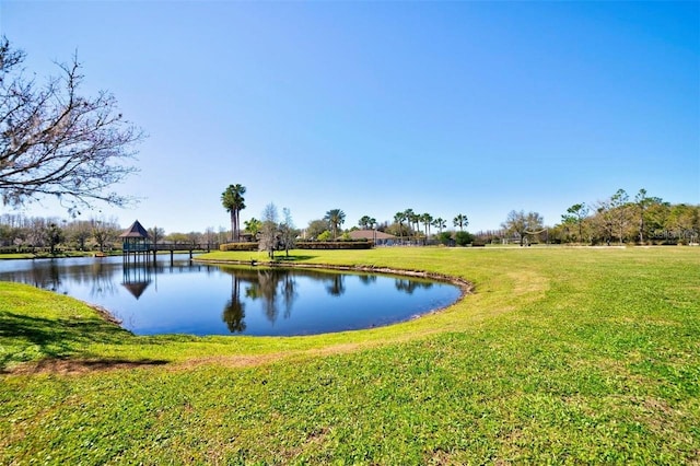 view of water feature featuring a gazebo