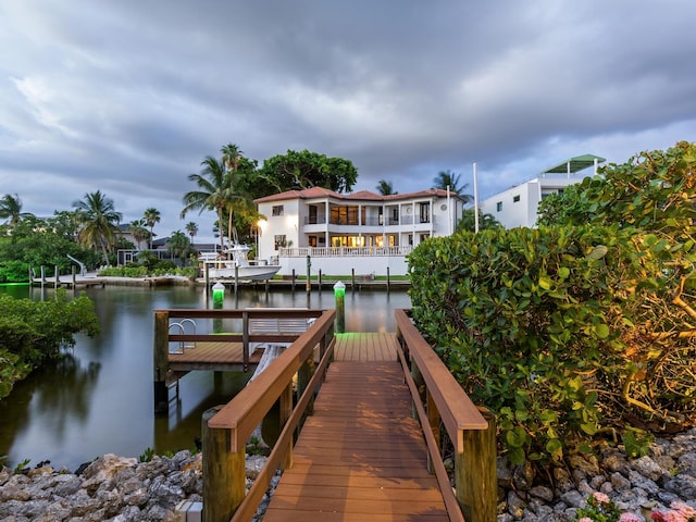 dock area with a water view