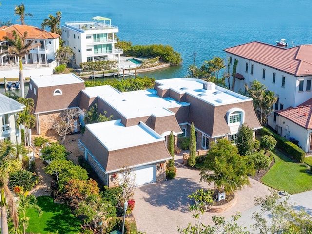 aerial view featuring a water view