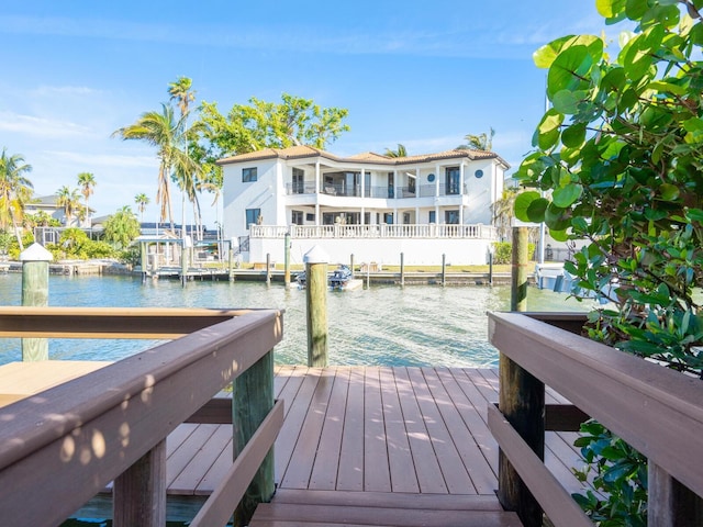 dock area with a water view